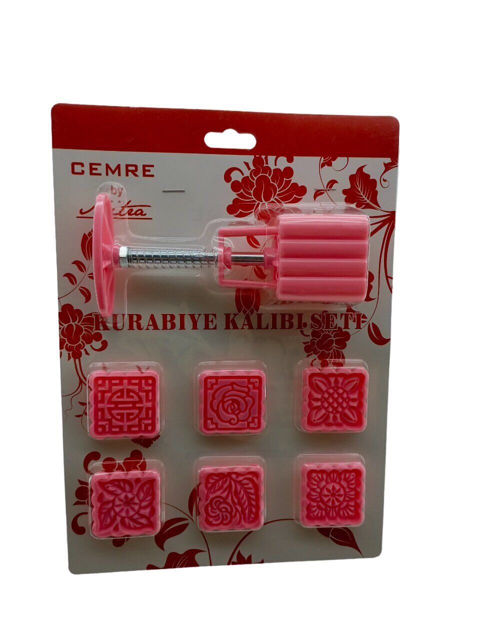 KARE  KURABİYE KALIP SETİ  YAYLI BASKI APARATI - 6PCS KALIP  RENKLİ PLS (4944)