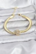 316L Çelik Gold Renk Baget Zirkon Taşlı Yılan Zincirli Kadın Bileklik - TJ-BB8154