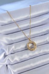 316L Çelik Gold Renk Zirkon Taşlı Model Kadın Kolye - TJ-BKO7621