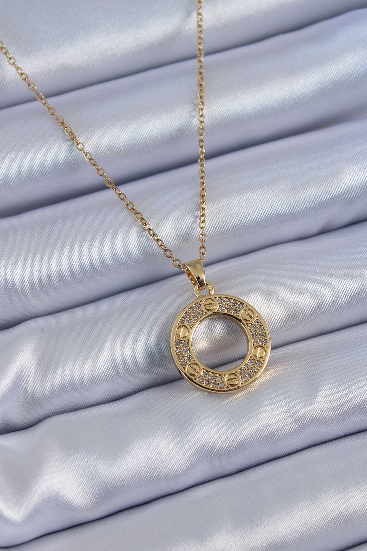 316L Çelik Gold Renk Zirkon Taşlı Model Kadın Kolye - TJ-BKO7621