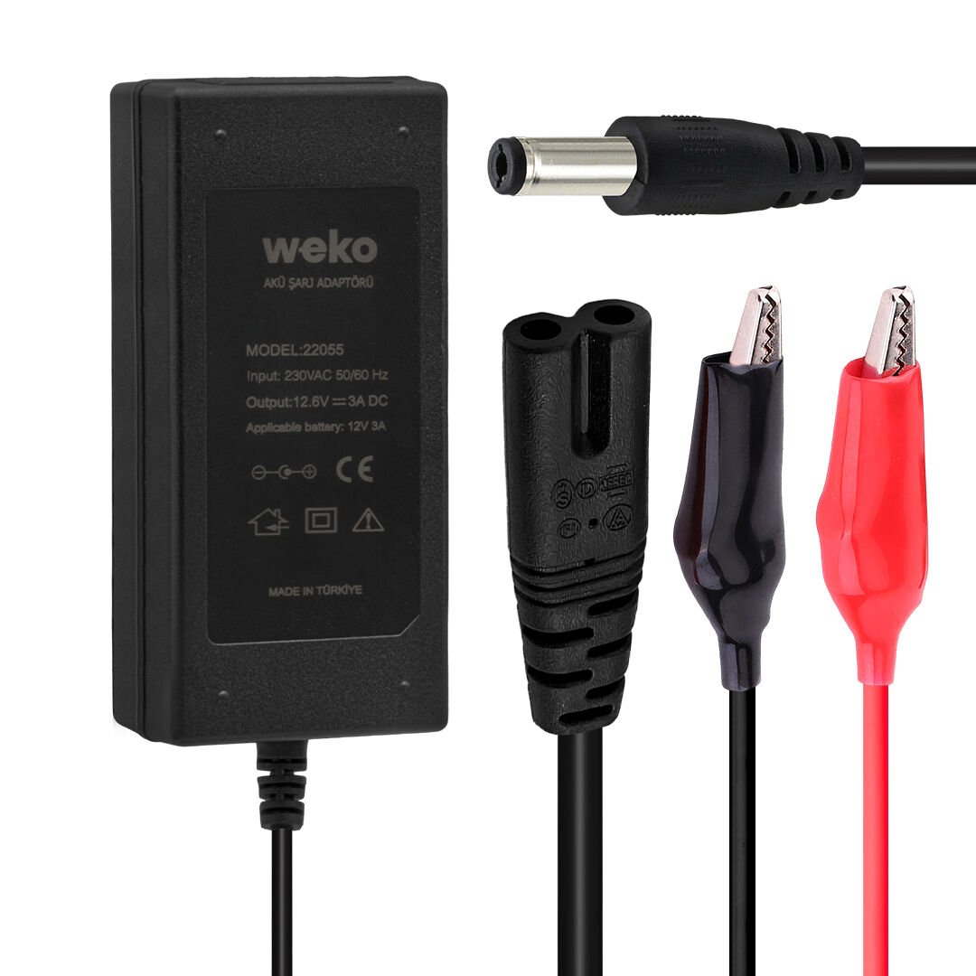 12.6 VOLT - 3 AMPER 5.5*2.5 + KROKODİL UÇLU LEDLİ YERLİ ÜRETİM MASAÜSTÜ ŞARJ ADAPTÖRÜ (OUT:12V3A) (4944)