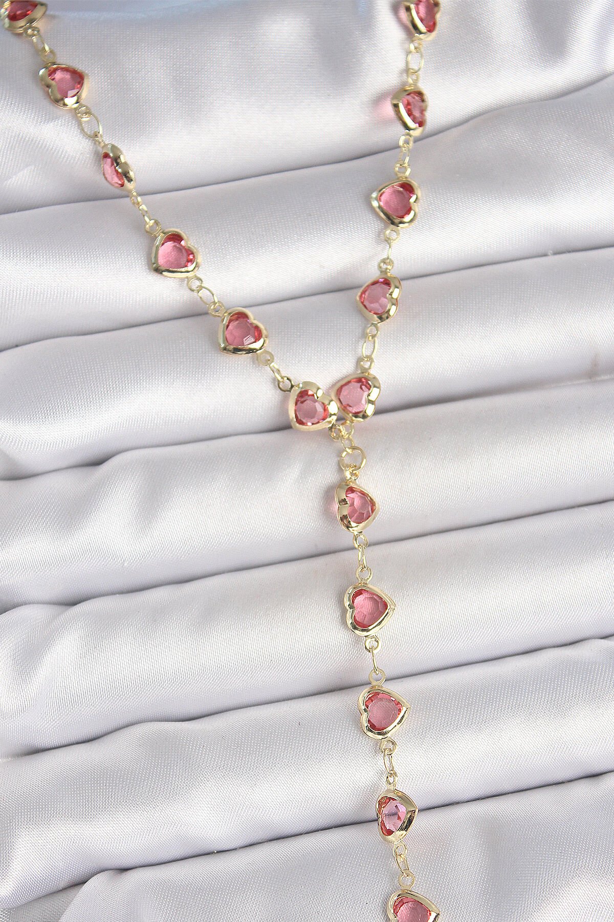 Gold Pembe Renk Kalp Figürlü Zirkon Taşlı Y Pirinç Kolye - TJ-BKO10223