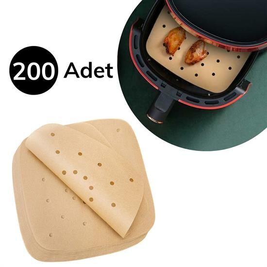 200 Adet Air Fryer Pişirme Kağıdı Tek Kullanımlık Pişirme Kağıdı Delikli Kare Model (4944)