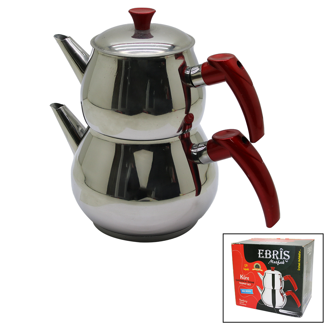 AİLE BÜYÜK BOY KÜRE ÇELİK ÇAYDANLIK SETİ ÜST: 1.2LT - ALT: 2LT (4944)