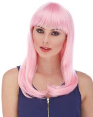 Soft Pembe Renk Uzun Düz Parti Peruğu (4944)