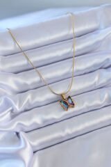 316L Çelik Gold Renk Mor Kristal Taşlı Kelebek Model Kadın Kolye - TJ-BKO7641