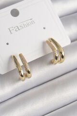 Pirinç Gold Renk Zirkon Taşlı 2'Li Model Kadın Küpe - TJ-BKP9953