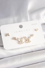 925 Ayar Gümüş Çivi Pirinç Gold Renk Zirkon Taşlı Kelebek Model Kadın Küpe Seti - TJ-BKP10403