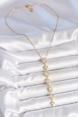316L Çelik Zincir Gold Renk Zirkon Taşlı Y Kolye - TJ-BKO10227