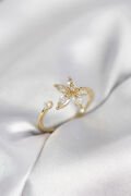Lotus Model Zirkon Taşlı Gold Renk Kadın Yüzük - TJ-BYK4095