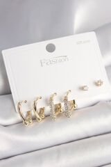 925 Ayar Gümüş Çivi Pirinç Gold Renk Tiffany Halka Model Kadın Küpe Seti - TJ-BKP10407