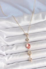 Pirinç Zincir Pembe Gold Renk Zirkon Taşlı Y Kolye - TJ-BKO10231
