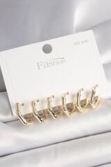925 Ayar Gümüş Çivi Pirinç Gold Renk Bambu Halka Model Kadın Küpe Seti - TJ-BKP10409