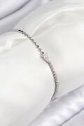 Pirinç Zirkon Taşlı Damla Model Ezme Zincir Gümüş Renk Kadın Bileklik - TJ-BB7590
