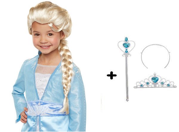 Örgülü Karlar Ülkesi Frozen Elsa Peruğu Tacı ve Sopası Çocuk Boy (4944)