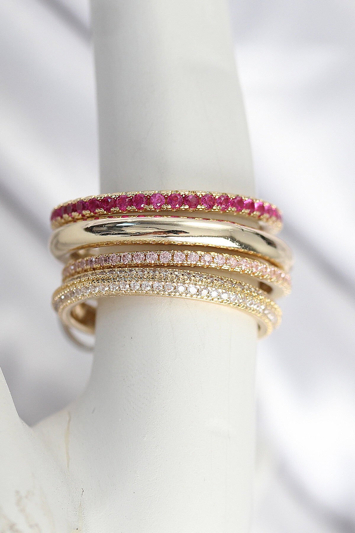 Pirinç Zirkon Taşlı Mix Renk 3'Lü Kadın Yüzük - TJ-BYK3827