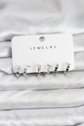 Gümüş Renk Pirinç Minimal Kalp Detaylı Kadın Küpe Seti - TJ-BKP11472