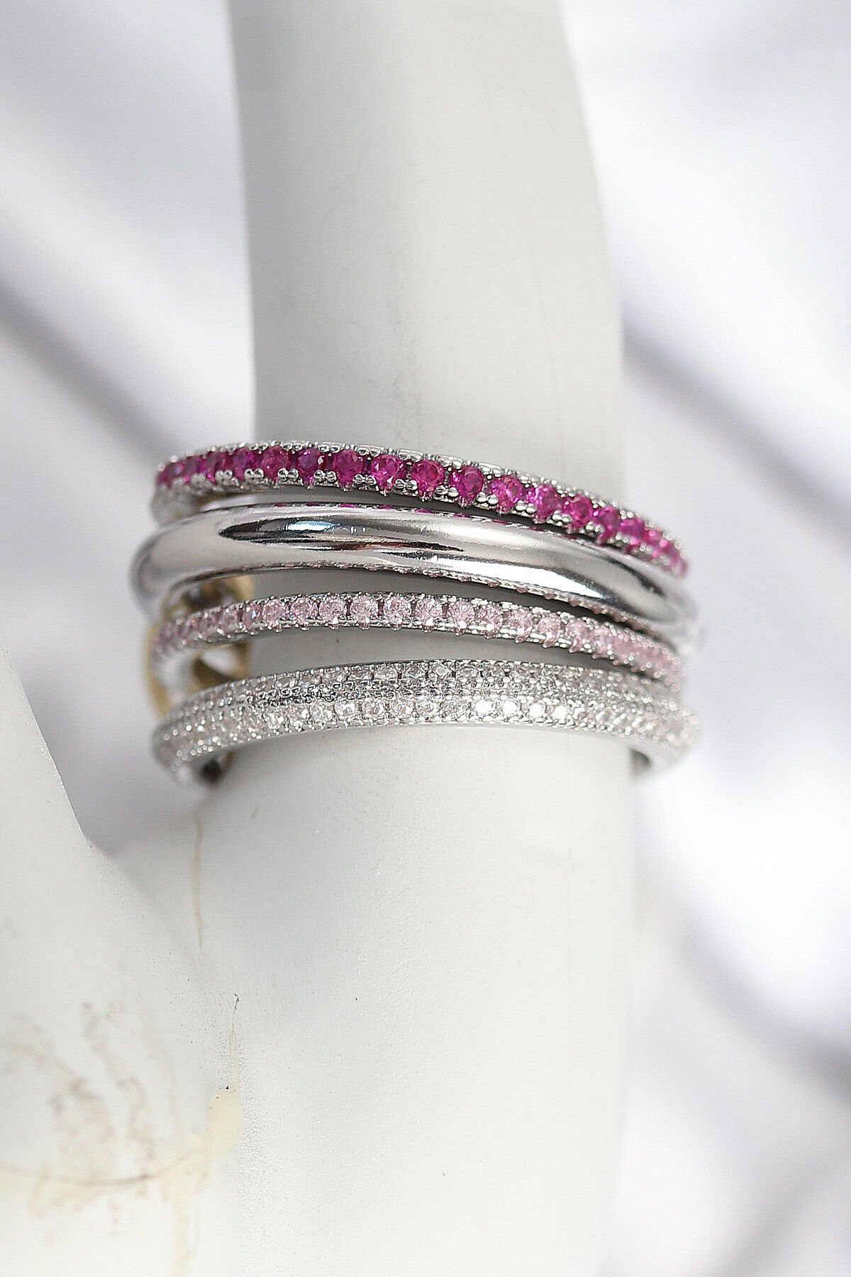 Pirinç Gümüş Renk Zirkon Taşlı 4'Lü Kadın Yüzük - TJ-BYK3828