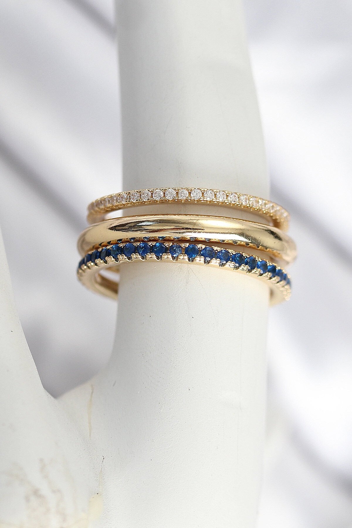 Pirinç Gold Renk Zirkon Taşlı 4'Lü Kadın Yüzük - TJ-BYK3830