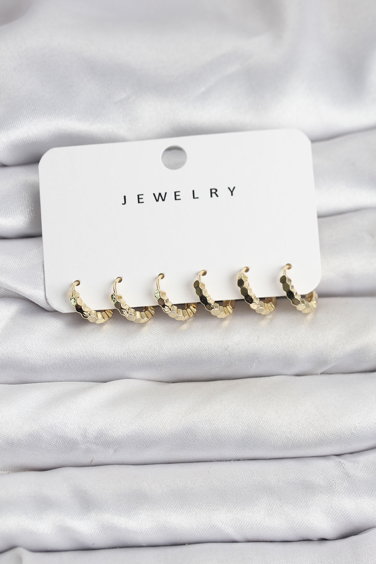 Gold Renk Pirinç Minimal Petek Detaylı Kadın Küpe Seti - TJ-BKP11475