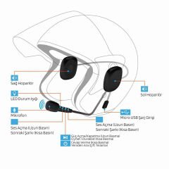 BLUETOOTHLU ŞARJLI KASK İÇİ MOTOSİKLET HOPARLÖR VE MİKROFON SETİ (4944)