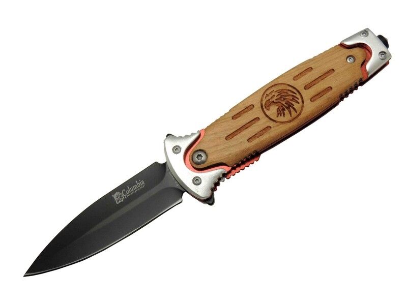 FS 11032 Kahverengi Kurtarma / Kamp Çakısı 20cm - Kartal İşlemeli Ahşap Sap, Cam Kırma Aparatlı