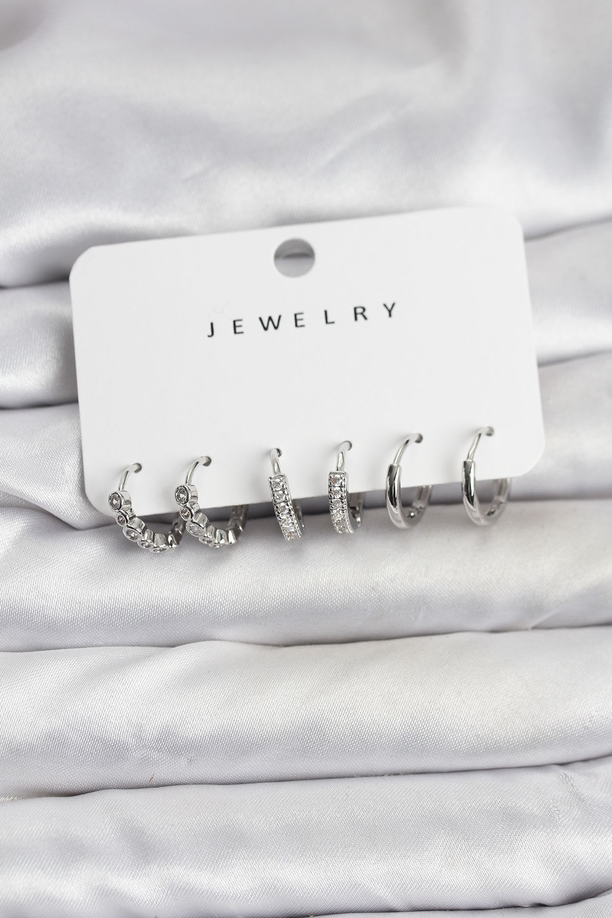 Gümüş Renk Pirinç Zirkon Taşlı Kadın Küpe Seti - TJ-BKP11476