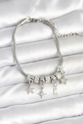 Pirinç Gümüş Renk Kutup Yıldızı Charmlı Kadın Bileklik - TJ-BB7992
