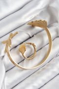 Pirinç İstiridye Ve Deniz Yıldızı Model Gold Renk Bileklik Yüzük Set - TJ-BB7601