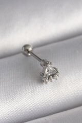 316L Çelik Gümüş Renk Üçgen Zirkon Taşlı Tragus Piercing - TJ-PR1239
