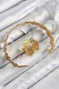 Pirinç Çiçek Model Gold Renk Bileklik Yüzük Set - TJ-BB7604