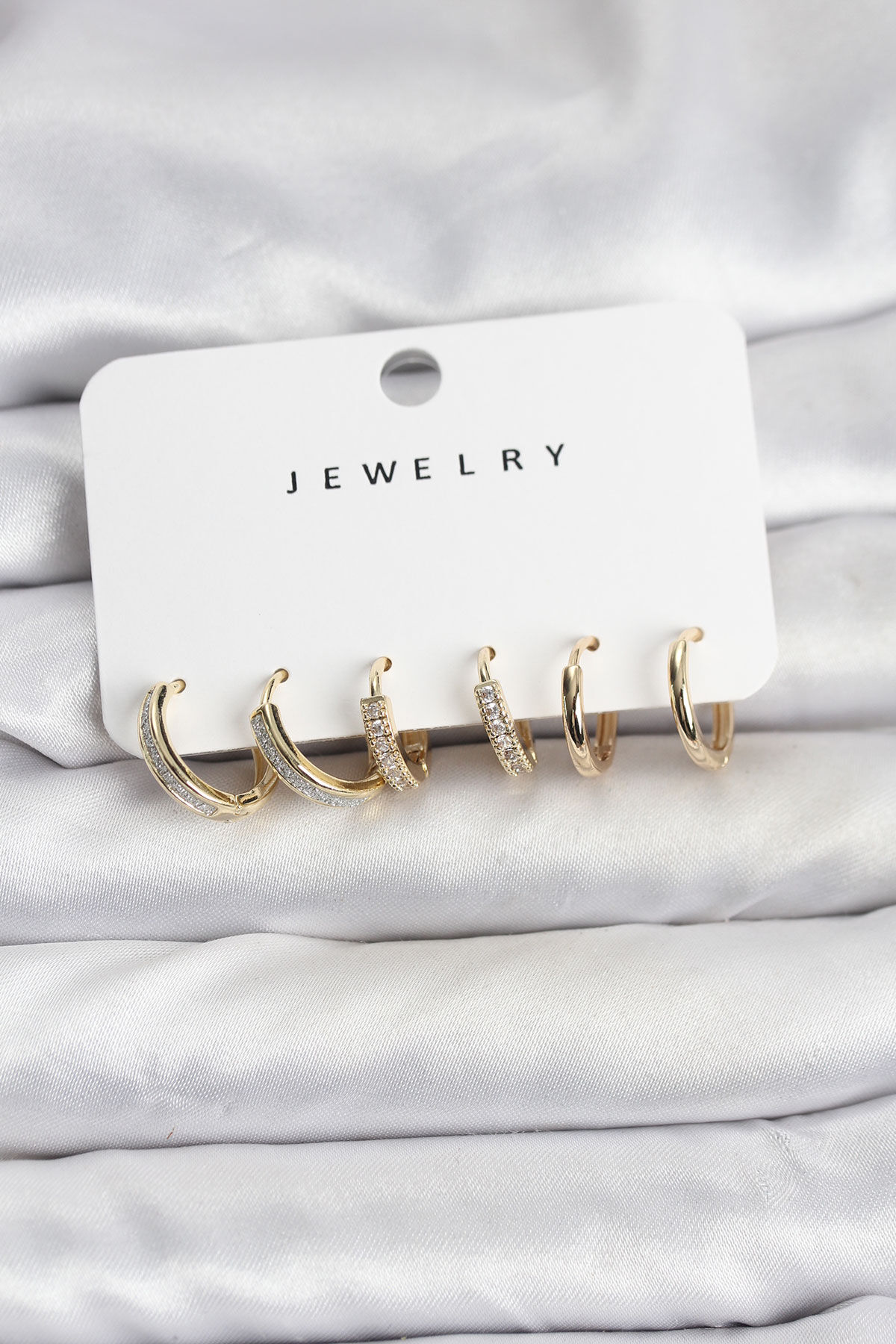 Zirkon Taşlı Gold Renk Pirinç Kadın Küpe Seti - TJ-BKP11481