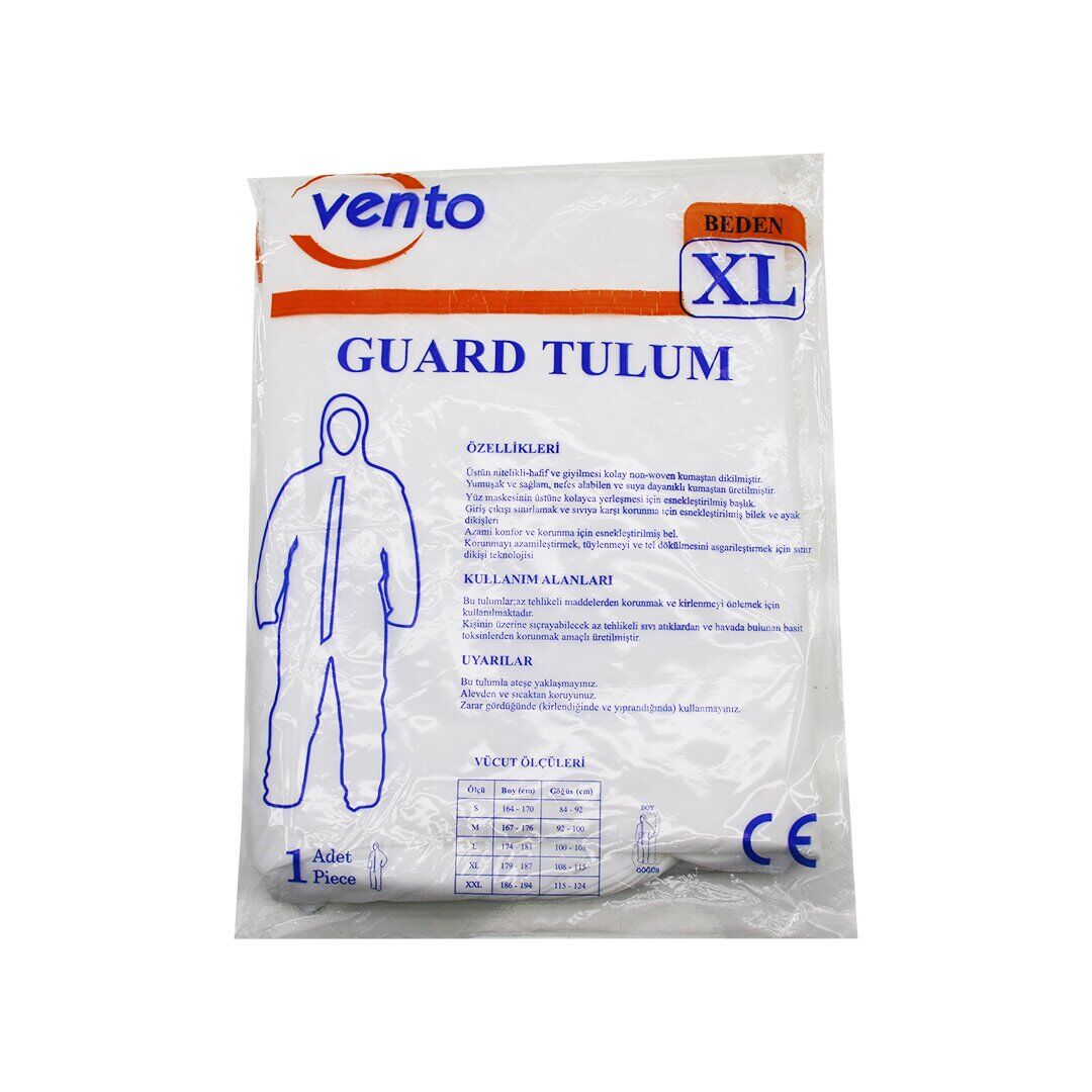 VENTO XL GUARD KORUYUCU TULUM BEYAZ - HAFİF - NON-WOVEN KUMAŞ BOY: 179-187CM - GÖĞÜS: 108-115CM (4944)
