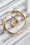 Pirinç Ayrık Model Gold Renk Bileklik Yüzük Set - TJ-BB7607