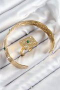 Pirinç Zirkon Taşlı Göz Model Gold Renk Bileklik Yüzük Set - TJ-BB7608