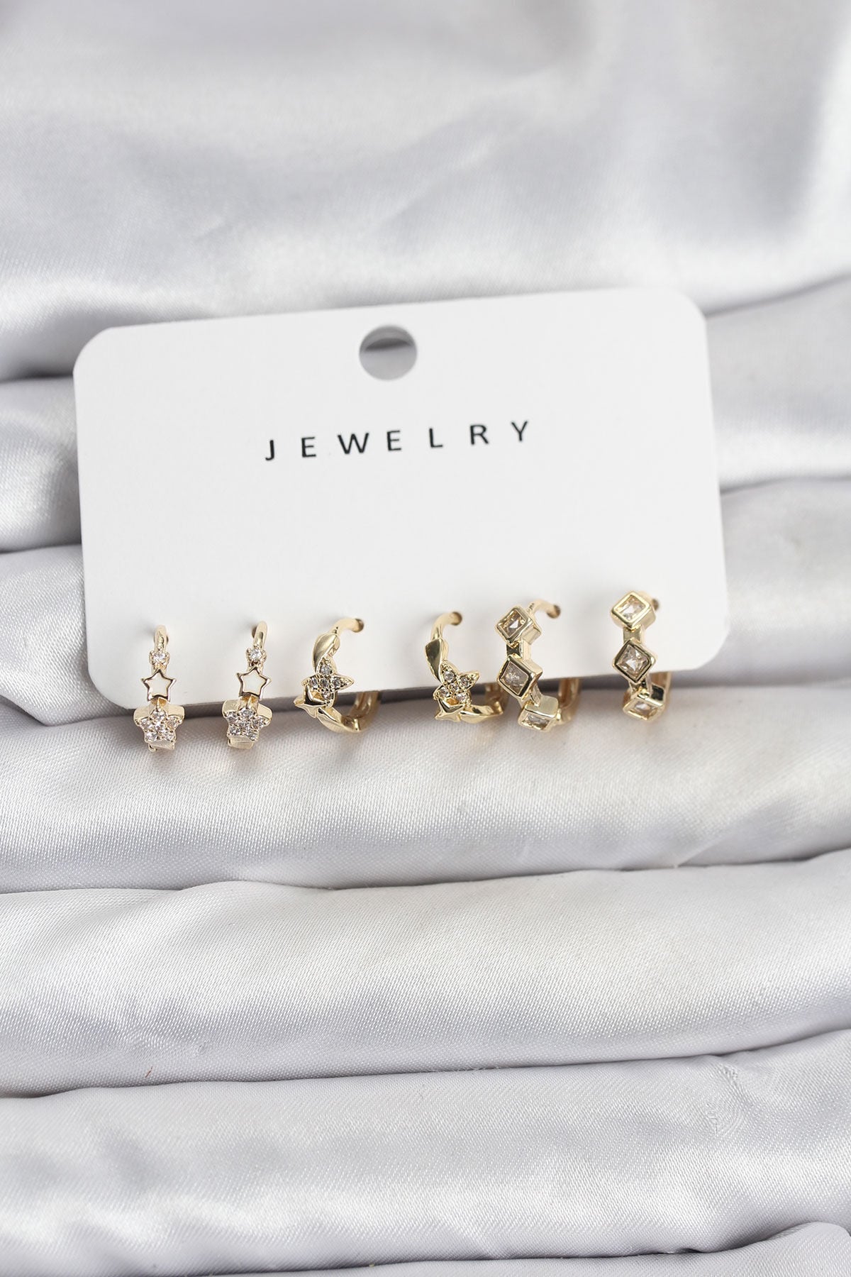 Gold Renk Pirinç Yıldız Modelli Kadın Küpe Seti - TJ-BKP11485