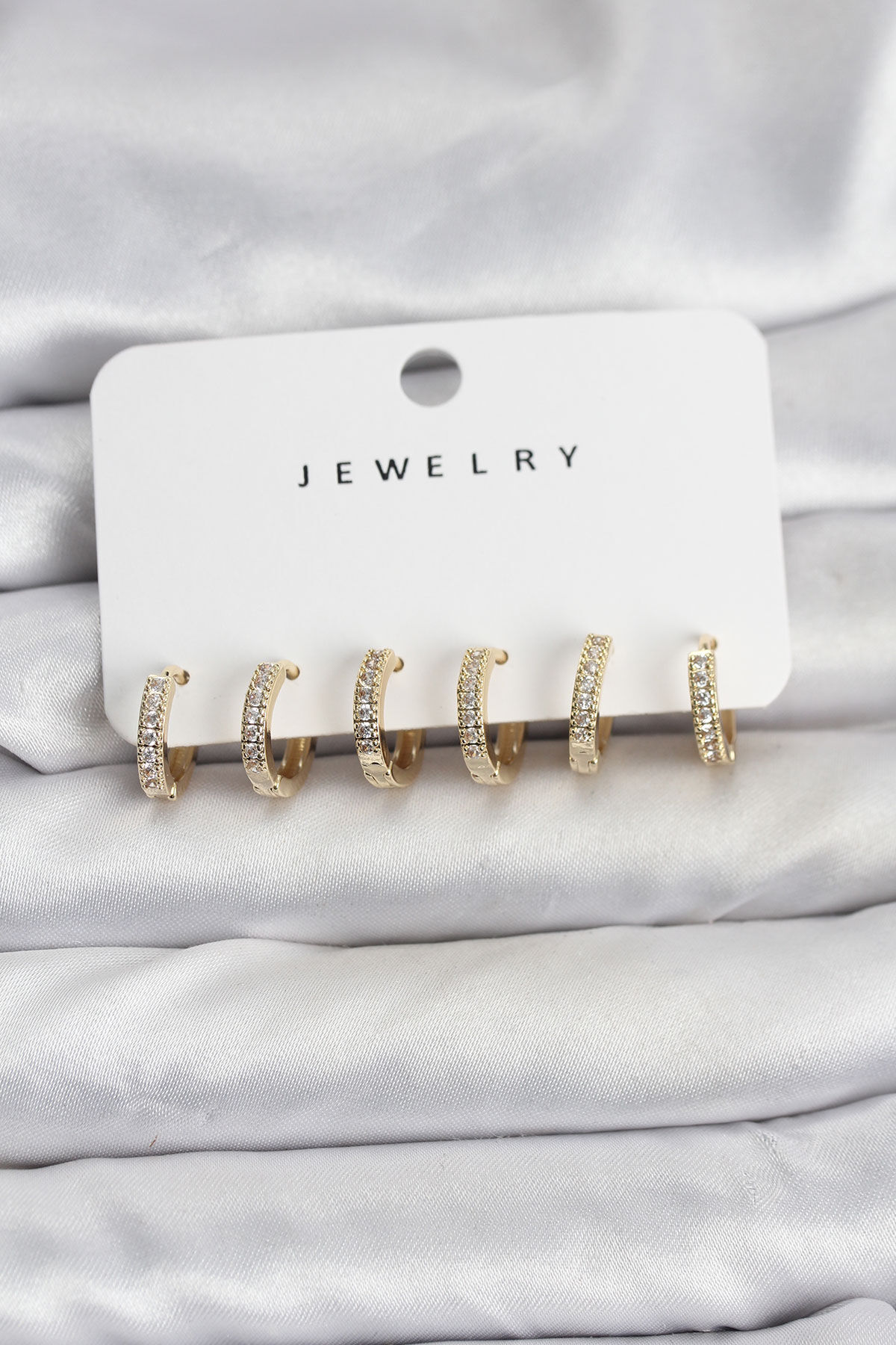 Gold Renk Pirinç Zirkon Taşlı Halka Kadın Küpe Seti - TJ-BKP11487