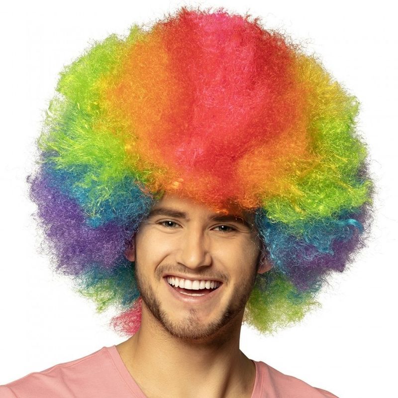 Neon Gökkuşağı Renk Kıvırcık Mega Boy Afro Bonus Peruk