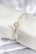 Beyaz Sedefli Yonca Model Gold Renk Kadın Bileklik - TJ-BB8005