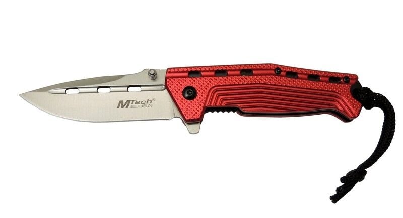 4-13-3 Kırmızı Kamp Çakı 19,5cm- Yarı Otomatik, İpli, Oluklu