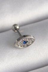 316L Çelik Gümüş Renk Zirkon Taşlı Göz Tragus Piercing - TJ-PR1253