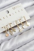 Pirinç Zirkon Taşlı Hello Kity Ve Yonca Model Gold Renk 6'lı Küpe Set - TJ-BKP11206