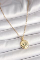 316L Çelik Gold Renk Zincir Zirkon Taş İşlemeli Hilal Yıldız İşlemeli Madalyon Model Kadın Kolye - TJ-BKO9952
