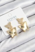 Pirinç Zirkon Taşlı Kelebek Model Gold Renk Kadın Küpe - TJ-BKP11209