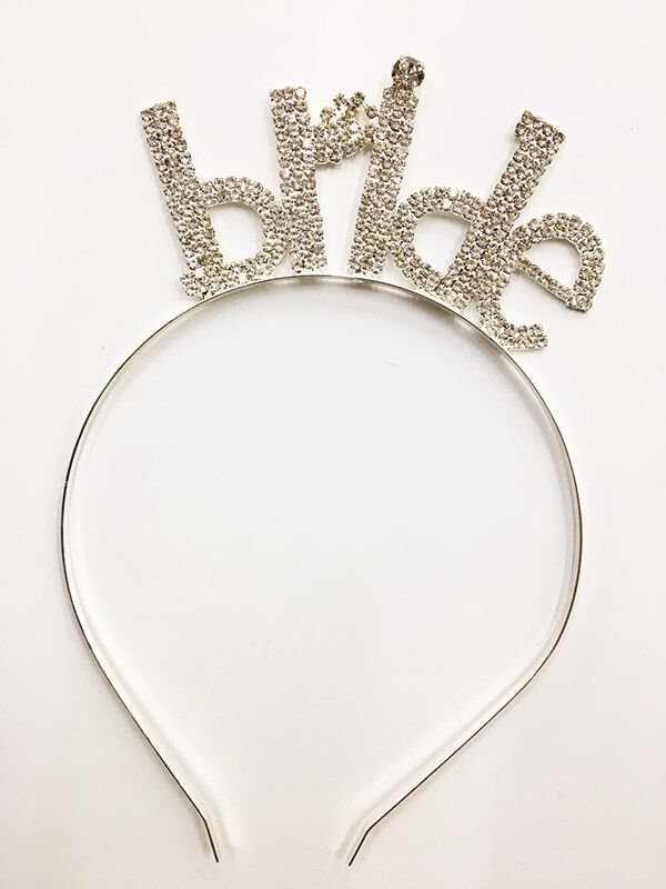 Kristal Taşlı Gümüş Renk Bride Yazılı Taşlı Taç 18x13 cm