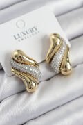 Pirinç Zirkon Taşlı Kıvrım Model Gold Renk Kadın Küpe - TJ-BKP11210