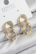 Pirinç Zirkon Taşlı Zincir Model Gold Renk Kadın Küpe - TJ-BKP11211
