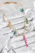 Seramik Motifli Pembe Balık Figürlü Model Krem İp Kadın Kolye - TJ-BKO10398