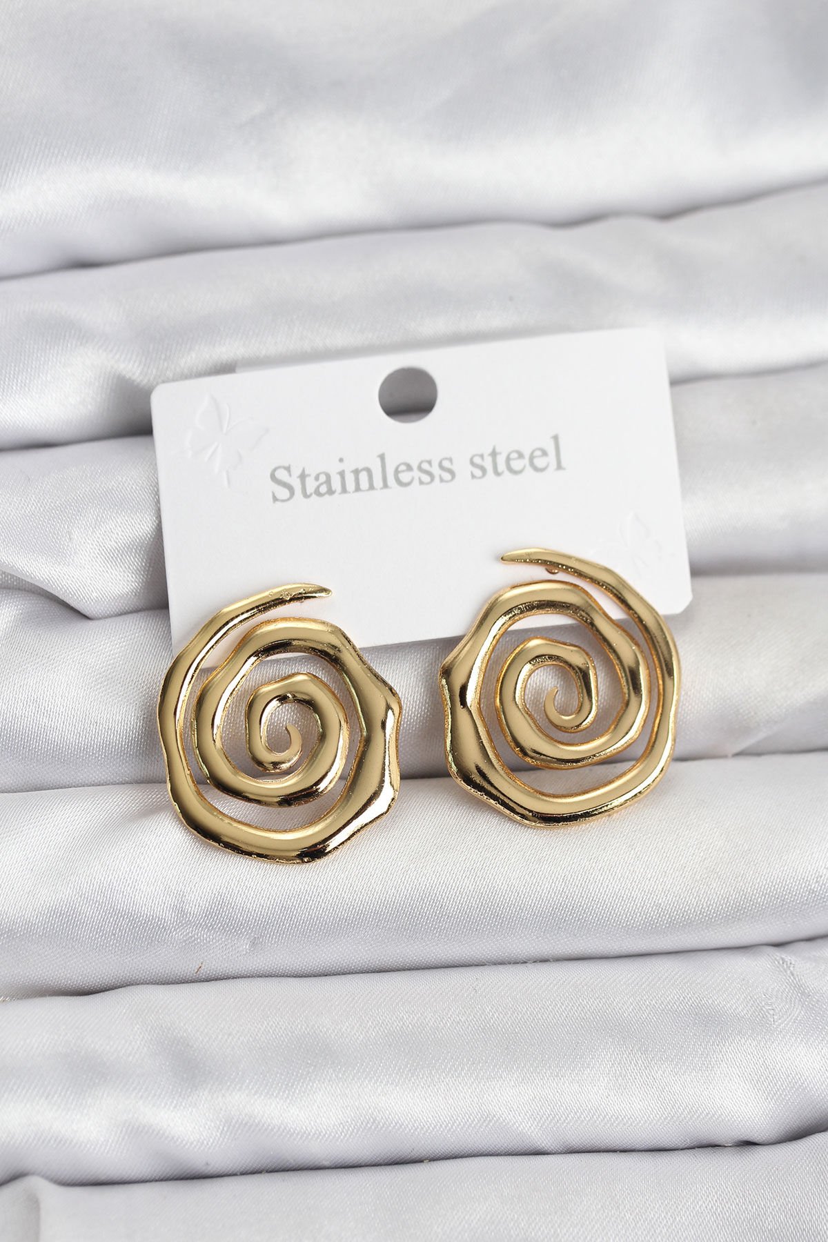 316L Çelik Gold Renk Sarmal Model Kadın Küpe - TJ-BKP11506