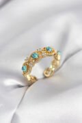 Mavi Taşlı Gold Renk Vintage Kadın Yüzük - TJ-BYK4141